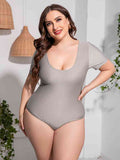 Plus Size Scoop Neck Short Sleeve One-Piece Swimsuit