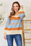 Woven Right Color Block Scoop Neck Sweater