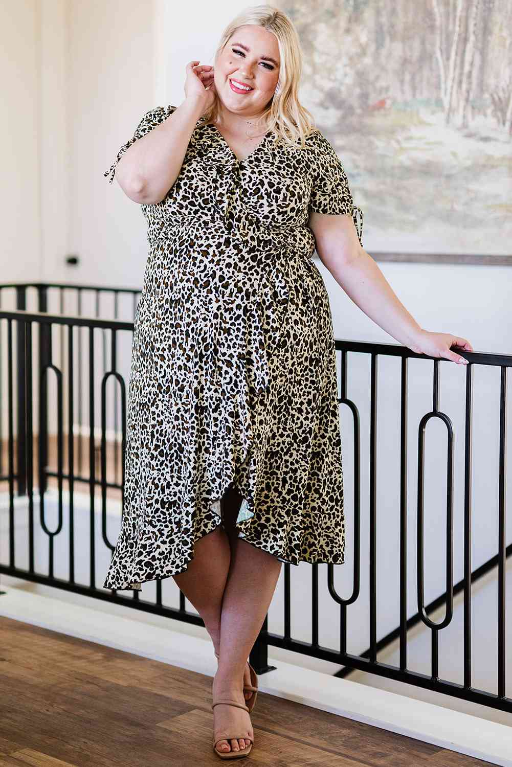 Plus Size Leopard Print Ruffled Midi Dress