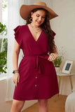 Plus Size Surplice Neck Tie Waist Dress