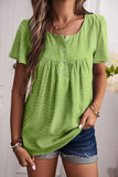 Quarter-Button Round Neck Short Sleeve Top