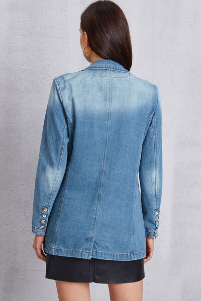 Lapel Collar Washed Denim Top