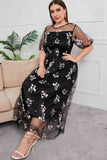 Plus Size Layered Mesh Round Neck Maxi Dress