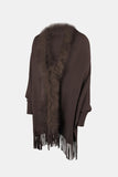 Fringe Open Front Long Sleeve Poncho