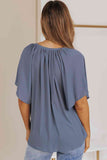 Gathered Detail Notched Neck Flutter Sleeve Top