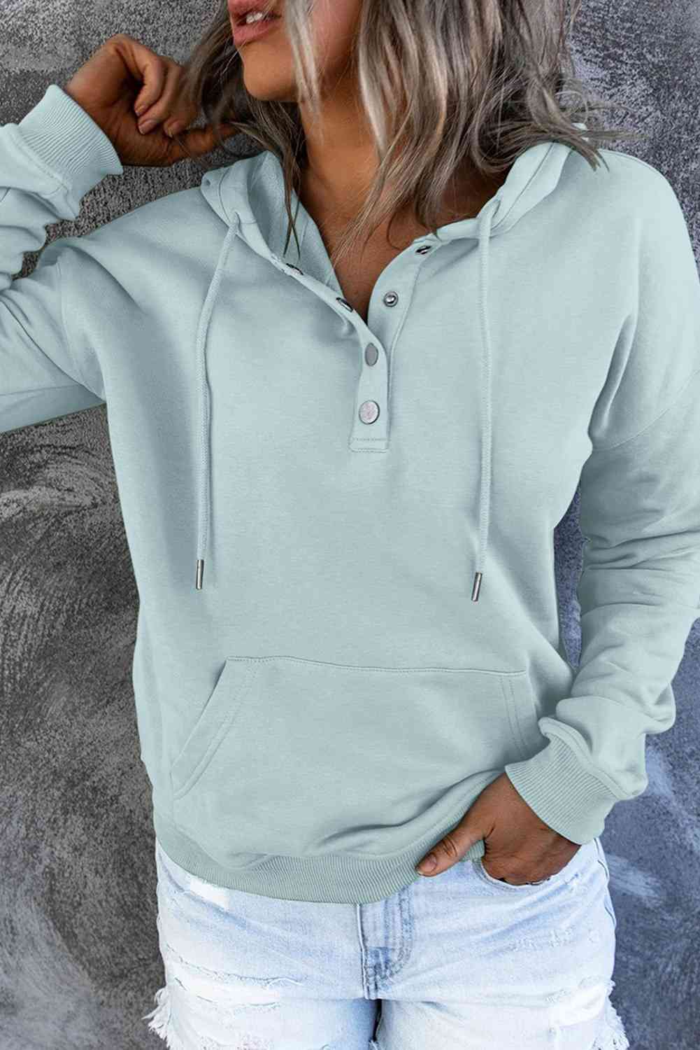 Dropped Shoulder Long Sleeve Hoodie with Pocket