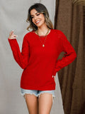 Openwork Round Neck Raglan Sleeve Sweater