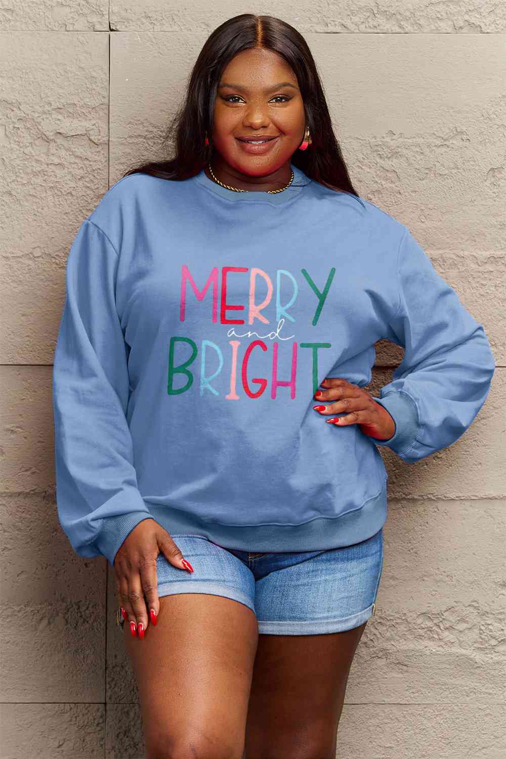 Simply Love Full Size MERRY AND BRIGHT Graphic Sweatshirt