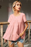 Round Neck Short Sleeve Tiered Blouse