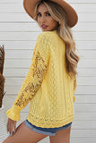 Openwork Lantern Sleeve Dropped Shoulder Sweater