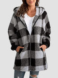 Plaid Zip Up Hooded Jacket with Pockets