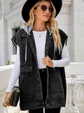 Hooded Sleeveless Denim Top with Pockets