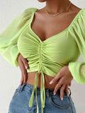 Drawstring Sweetheart Neck Cropped Top