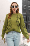 Cat Pattern Round Neck Long Sleeve Pullover Sweater