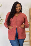 Double Take Ribbed Button-Up Cardigan with Pockets