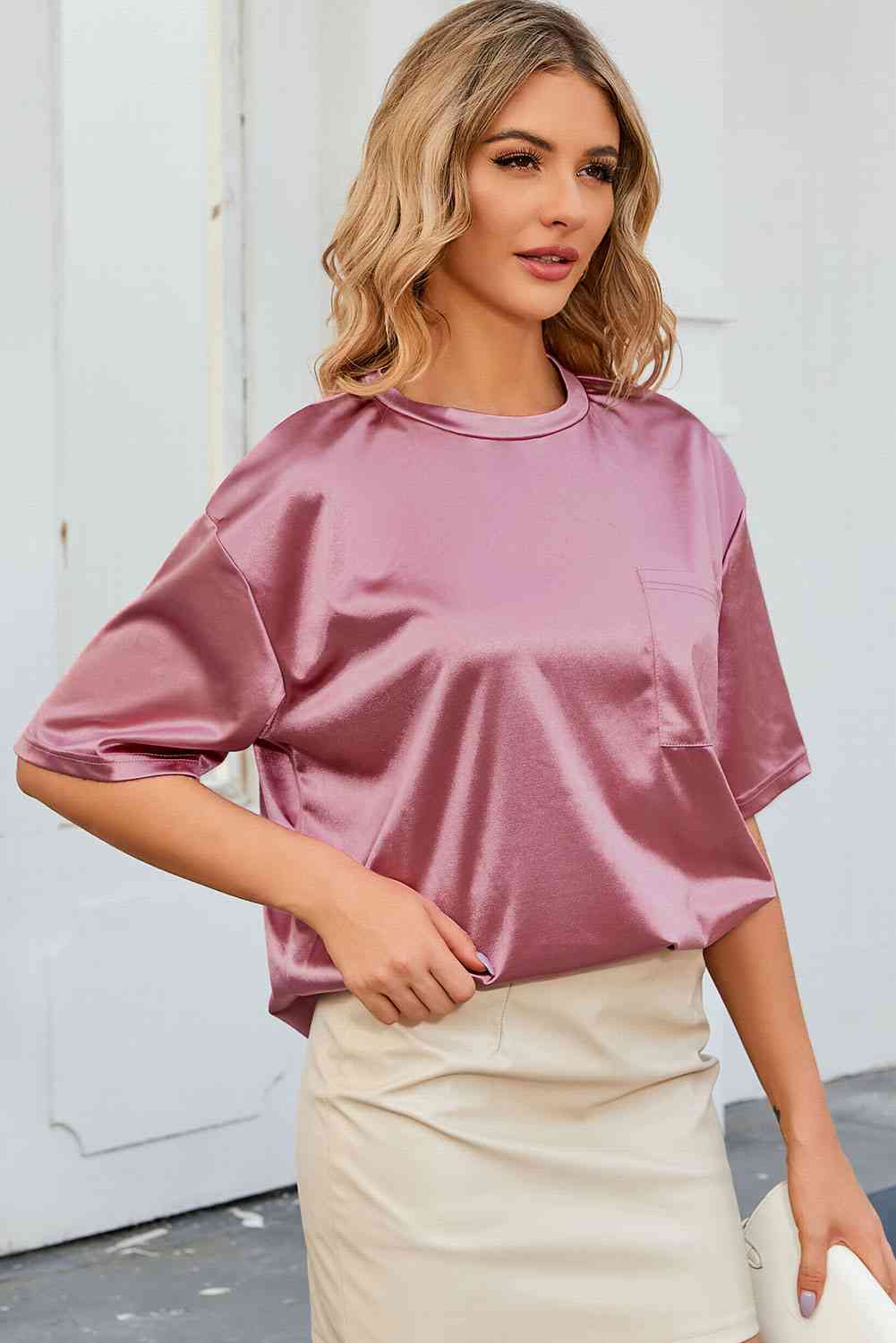 Double Take Round Neck Dropped Shoulder Top