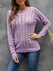 Openwork Round Neck Long Sleeve Sweater