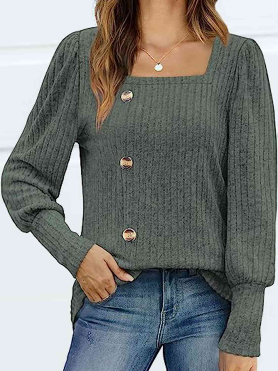 Decorative Button Square Neck Top