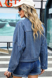 Pocketed Button Up Dropped Shoulder Denim Jacket