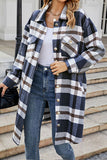 Plaid Button Up Collared Neck Coat with Pockets