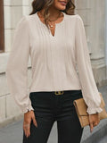 Notched Flounce Sleeve Blouse