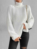 Full Size Turtleneck Rib-Knit Slit Sweater