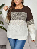 Plus Size Round Neck Long Sleeve Printed Sweater