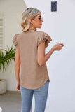 Smocked Flutter Sleeve V-Neck Top