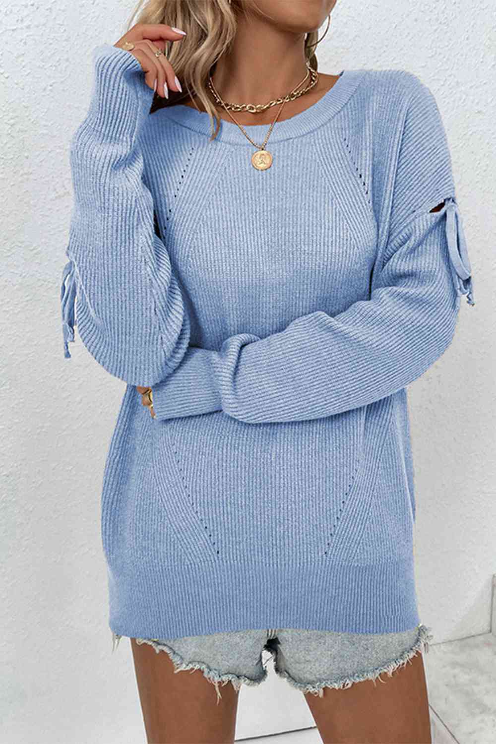 Round Neck Dropped Shoulder Sweater