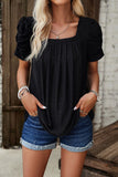 Eyelet Square Neck Puff Sleeve T-Shirt